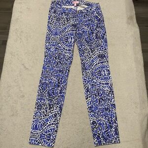 Lilly Pulitzer Kelly Ankle Pants 00 Blue Taverna Tile Skinny Tropical Beach